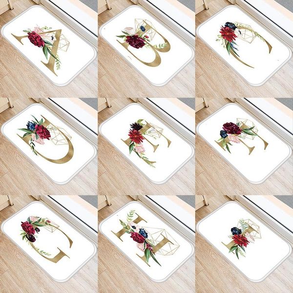 

red rose flower letter pattern 40*60cm kitchen entrance door mat coral velvet carpet rubber indoor floor mats non-anti-slip rug carpets