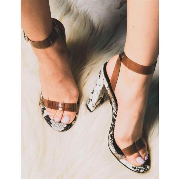 

jelly sandals crystal snake pattern open toed 11cm high heels women transparent heel slippers discount pumps, Black