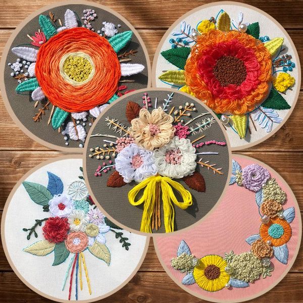 

other arts and crafts 3d diy european-style flowers with embroidery sewing needlework kit ribbon set for beginners hoop room deco