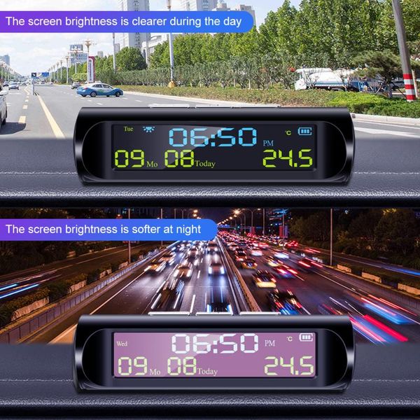 

desk & table clocks car usb solar charge smart digital clock calendar time temperature led display automobile interior accessories auto star