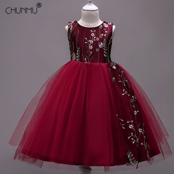 

teens party prom dress lace wedding flower girl es kids girls elegant princess sleeveless pageant formal 210508, Red;yellow