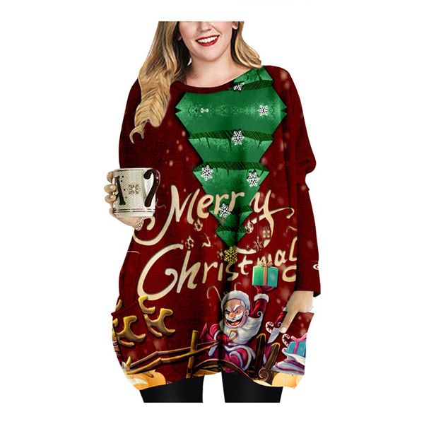 

womens plus size dresses floral christmas large crew neck casual loose dress holiday for family and friends wear, Black
