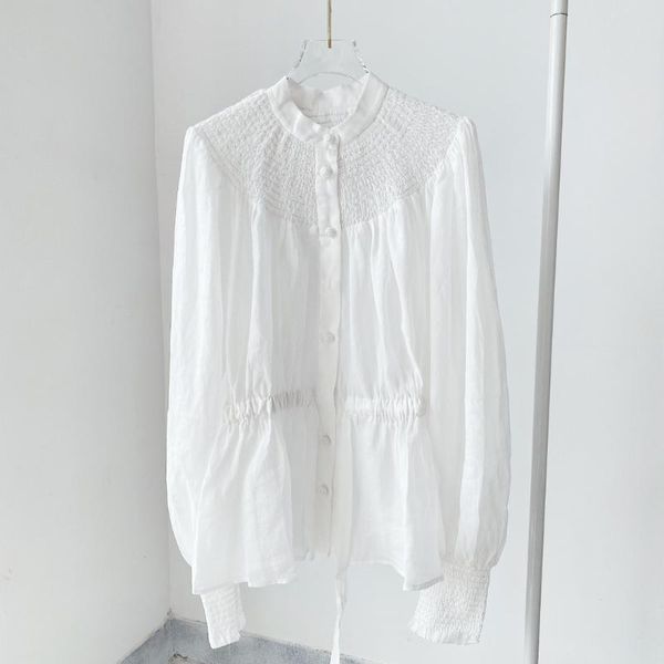 

women's blouses & shirts long-sleeved linen shirt lace up white