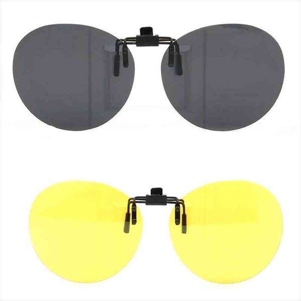 

clip on polarized round sunglass lenses clip flip up men women fashion uv protection classic driving nightvision fishing black, White;black