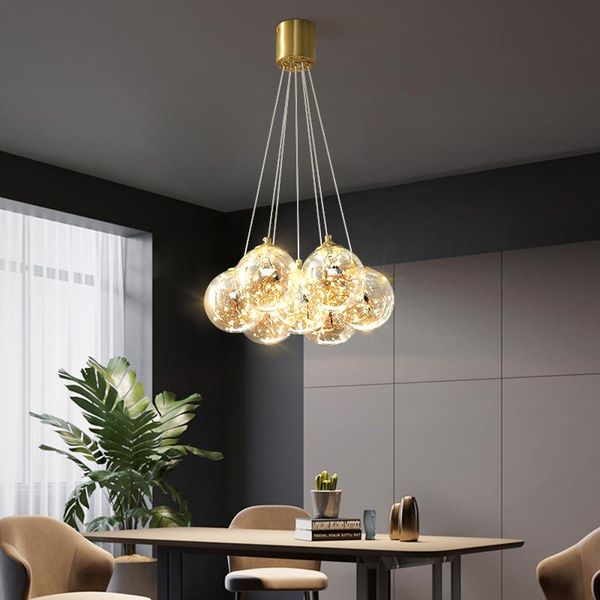 

pendant lamps luxury copper led glass ball lamp nordic gypsophila golden luster hanging decoration fixture for dining living room
