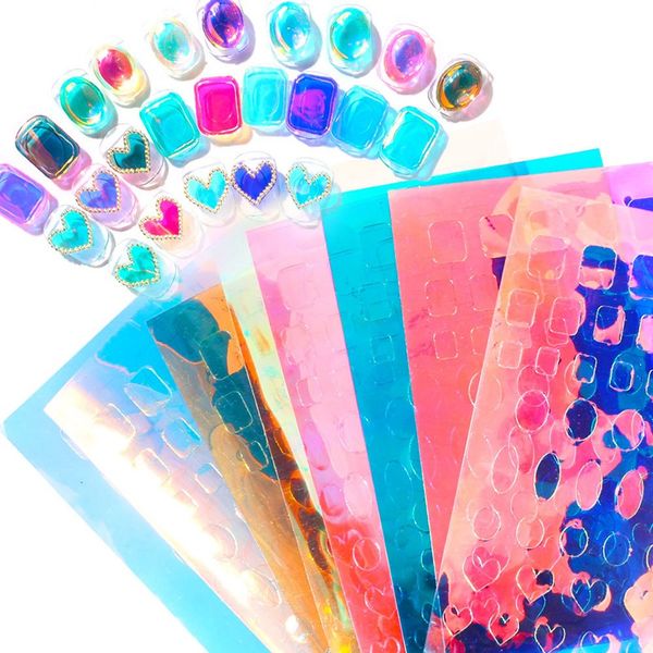 

8pcs/set nail art ice aurora sticker glass foil film decals korean trendy candy nails design manicure diy decoration 1279, Black