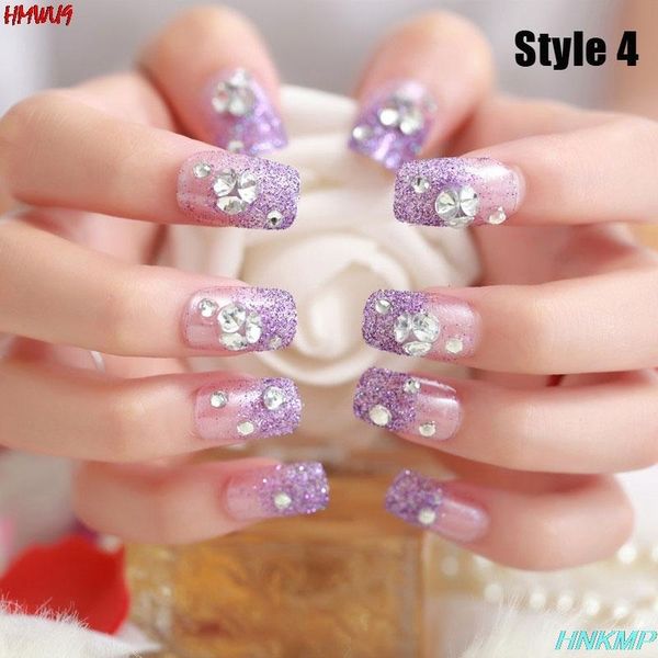 

false nails 24pcs fine glitter diamond glue art acrylic full cover tips manicureartificial detachable with nail, Red;gold