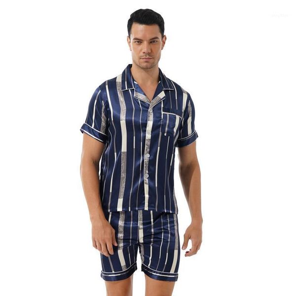 

men's sleepwear men stylish print casual pajama sets sissy nightwear loungewear short sleeve t-shirts with elastic waistband shorts, Black;brown