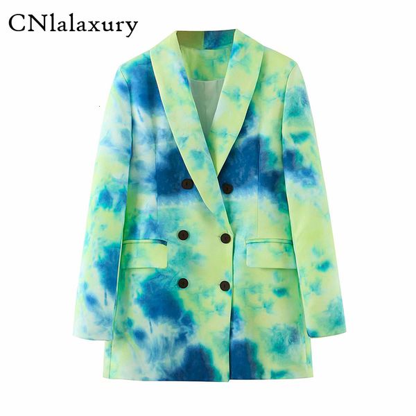 

women's suits & blazers cnlalaxury women tie dye suit jacket autumn female elegant chic double breasted coat ladies blazer femme o, White;black