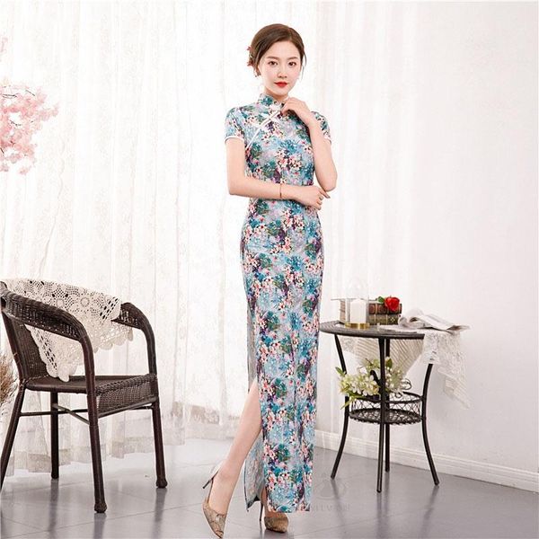 

ethnic clothing women red green long vintage button cheongsam flower slim plus size satin dresses summer thin qipao s to 4xl vestidos