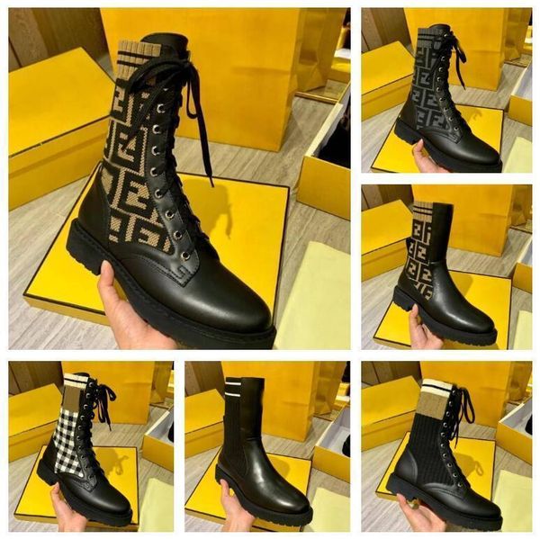 

2020 women boots knitted stretch martin boots black leather knight short boots design leather casual shoes size35 40