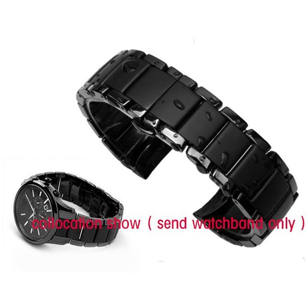 

watch bands ceramic watchband and case for ar1452 ar1451 22mm 24mm black men strap bracelet steel deployment band, Black;brown
