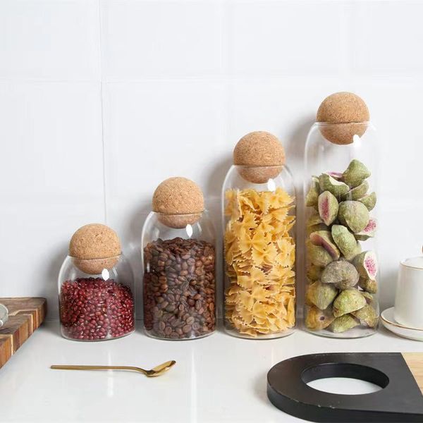 

bottle storage transparent borosilicate glass jar with lid ball cork lead-tank sealed tea cereals spice jars can grains container