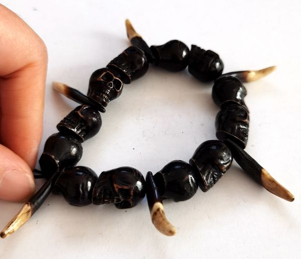 

vintage skull tooth men's bracelet gothic accessories amulet, Black