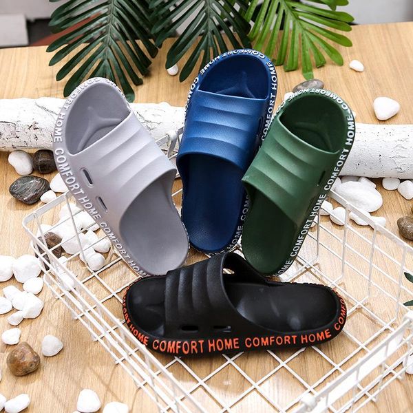 

slippers home men summer fashion alphabet shoes male soft soles beach sandals non-slip couple slids large size 36-45 zapatillas, Black