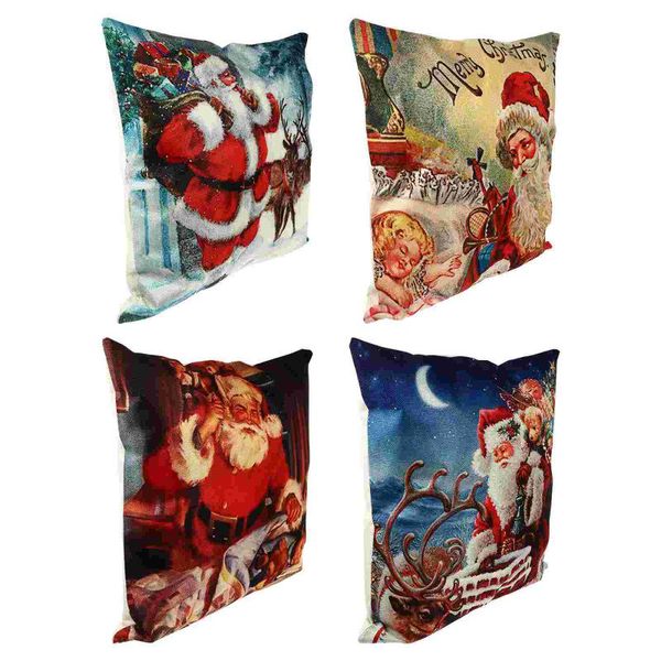 

pillow 4pcs xmas living room sofa flax cloth pillowcases party covers