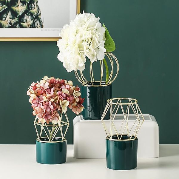

vases nordic style lantern shape ceramic iron art vase green white creative flowerpot without hole home deskdecorative ornaments