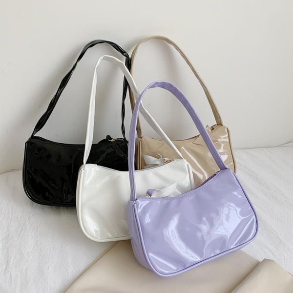 

vintage women solid color patent pu leather shoulder underarm bag casual ladies small handbags purse evening bags