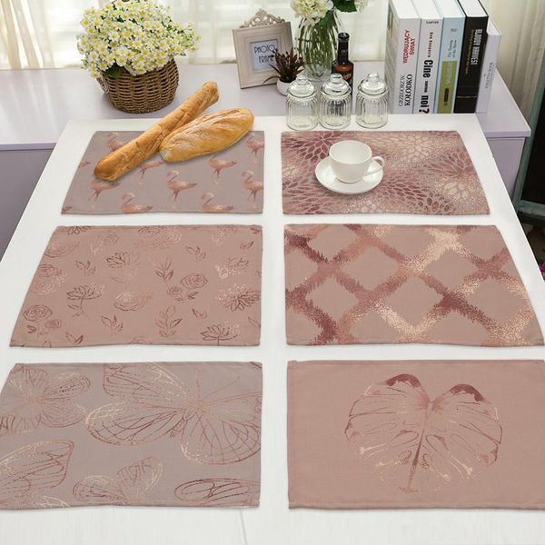 Paspaslar Pedleri Altın Geometrik Çizgili Yemek Masası Dekorasyon Pembe Mutfak Aksesuarları Placemats Parti Yemek Masaları Için