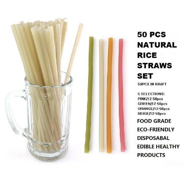 

drinking straws 50pcs/set healthy rice edible biodegradable okara bagasse wheat stra eco-friendly colorful esculent