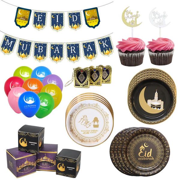 

sashes eid mubarak disposable dinner plate ramadan candy box hajj cake er balloons muslim festival decoration supplies