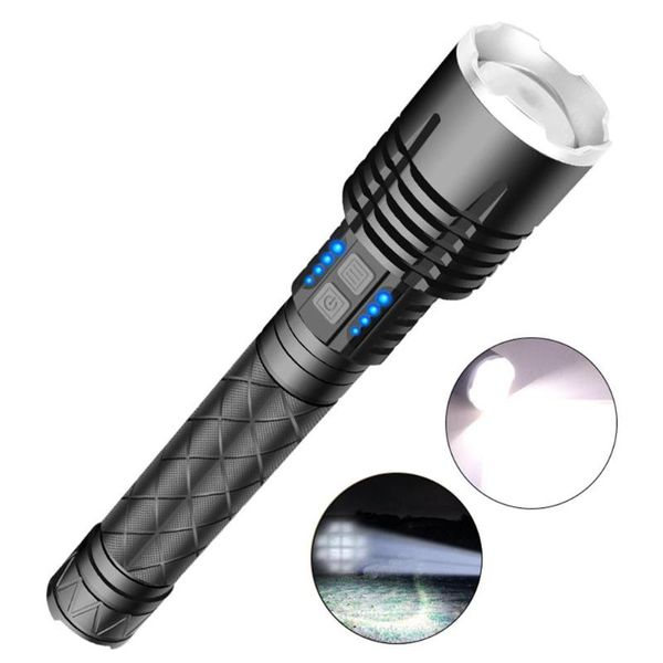 

flashlights torches xhp120 battery level + gear display type-c rechargeable zoom input and output