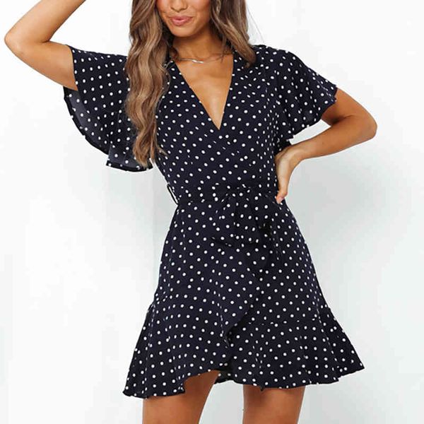 

casual dresses summer boho print mini women v neck holiday beach a short sleeve ruffles bandage es vestidos, Black;gray
