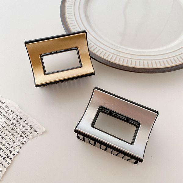 

yamog metal color hollow rectangular hair clamps women resin solid scrunchies claw clips korean middle size gold silver ponytail hairpins ac, Slivery;golden