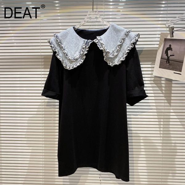 

women black big size t-shirt arrivals solid color ruffled neck short sleeve fashion spring summer 11d475 210525, White
