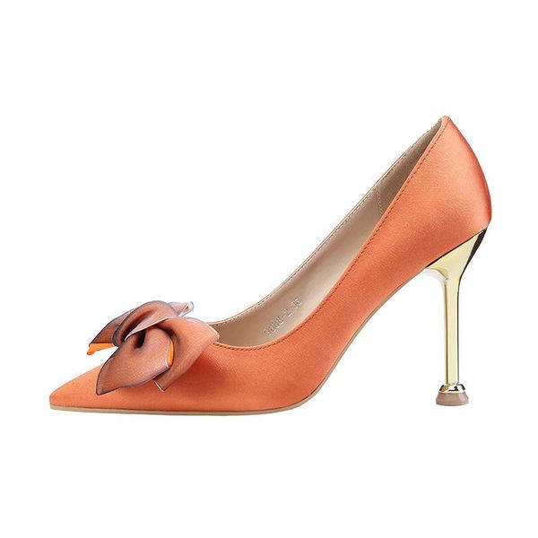 

dress shoes 9.5cm pumps pointed high heel stiletto bow women's singles satin was thin professional ol, Black