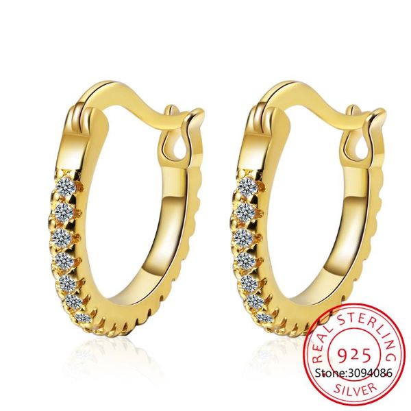 

hoop & huggie lekani 925 sterling silver classic round earrings authentic clear zirconia earring for women fine jewelry cqe498, Golden;silver