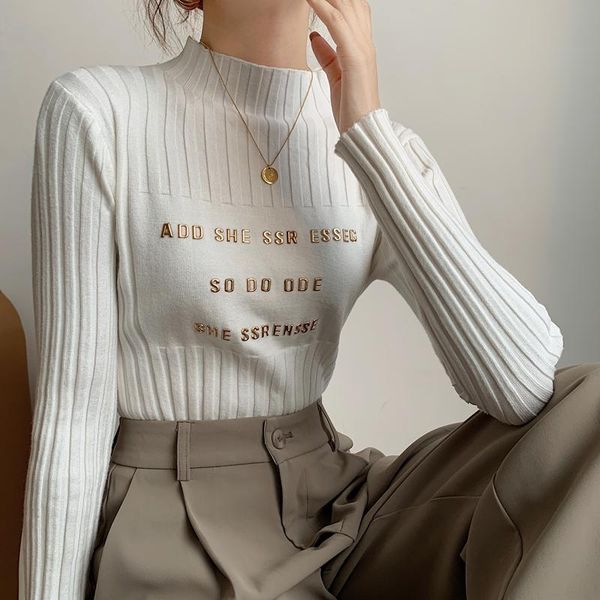 

women's sweaters moyisu half turtleneck sweater women 2021 autumn winter thick knitted warm ladies elasticity pullover, White;black