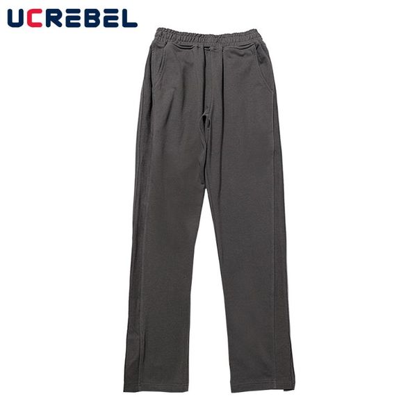 

men's pants solid color casual mens patchwork elastic waist sweatpants loose sports split-hem trousers men, Black