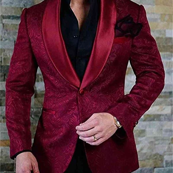 

men's suits & blazers est men dark red pattern and black groom tuxedos shawl satin lapel groomsmen wedding man 2 pieces ( jacket+p, White;black