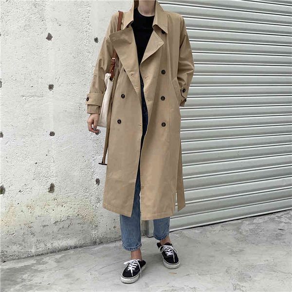 

women's jackets autumn jacket women loose windbreaker long coat sash tie up korean style khaki streetwear outerwear lady thin styl, Black;brown