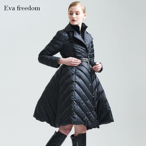 

down jacket fashionable design medium and long coat, foreign style waist in winter, Black
