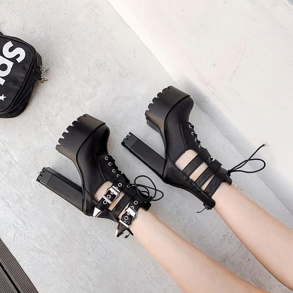 

boots autumn winter simple high heels thick heel short women, Black