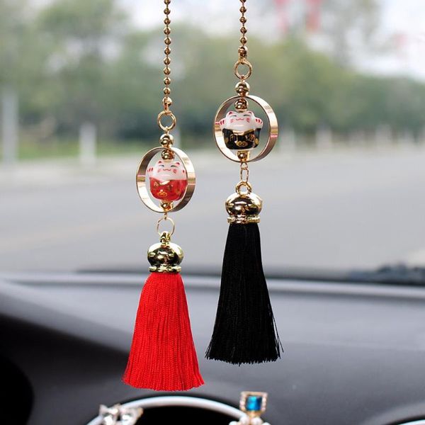 

interior decorations car pendant lucky cat doll figure tassel blessing auto adornment automotive rearview mirror decor hanging ornament gift