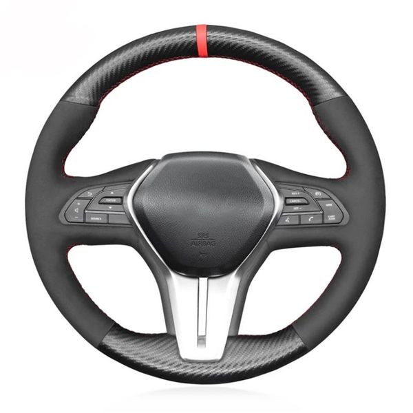 

steering wheel covers black carbon fiber suede red marker handsewing car cover for infiniti q50 2021-2021 q60 qx50