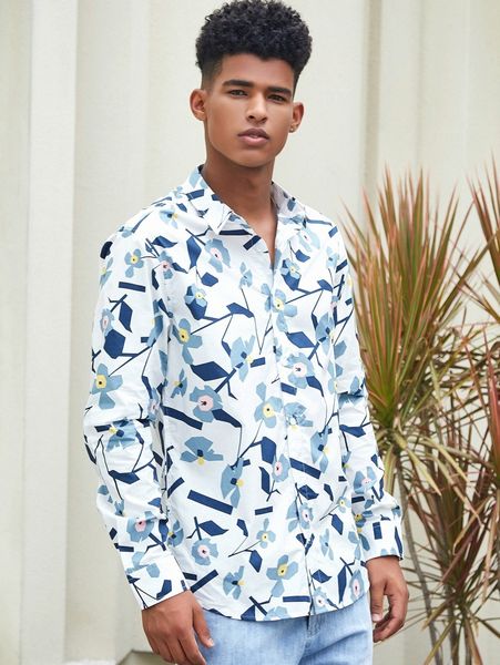 

men geo floral print shirt z9xd#, White;black