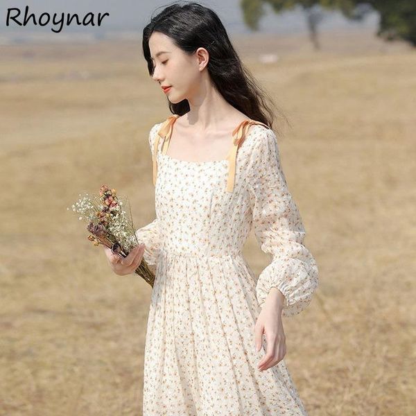 

casual dresses long sleeve dress women spring floral girls sweet french style beach holiday all-match soft trendy arrival stylish sundress, Black;gray