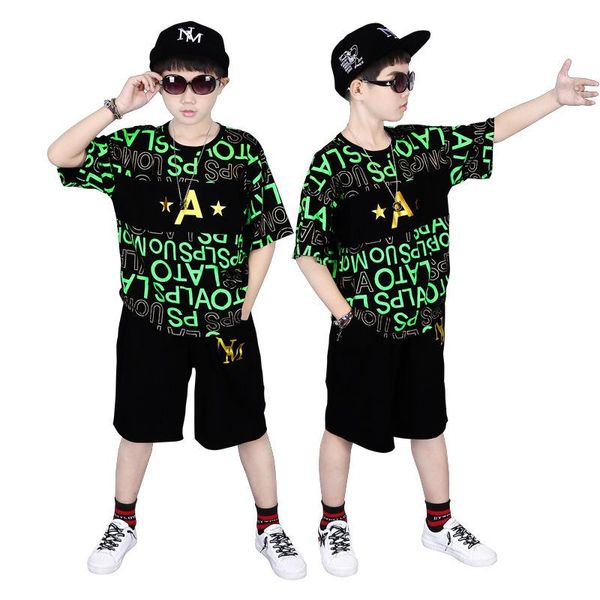 

clothing sets summer boys clothes letter print t shirt + shorts 2 pieces sports suit teenage baby party costume 3-14 years, White