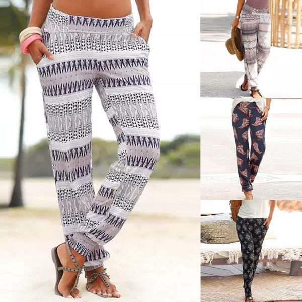 

running pants women's print loose casual elastic band sports leisure time trousers hip hop cotton sweatpants hippie, Black;blue