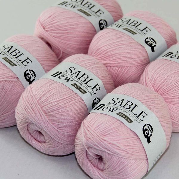 

sale 6ballsx50g super soft pure sable cashmere yarn wrap shawls hand knitted wool crochet baby pink 243-31-6, Black;white