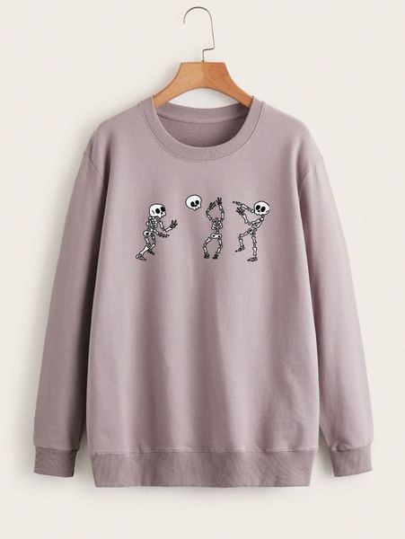 

skeleton graphic round neck sweatshirt y8jd#, White;black