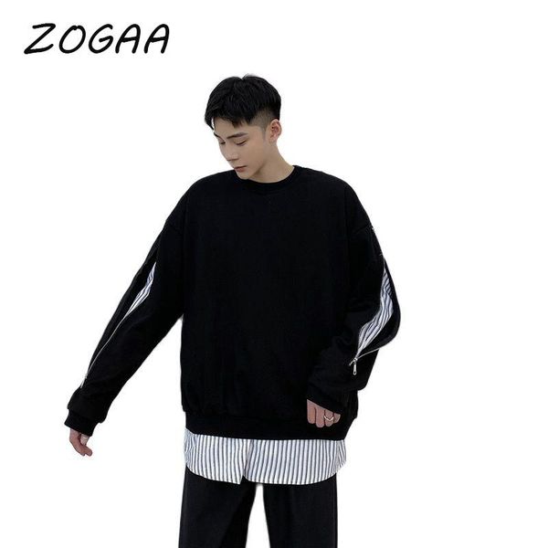 

men's round neck pullover sweatshirt sportswear warm splicing harajuku casual streetwear jacket hoodies & sweatshirts, Black