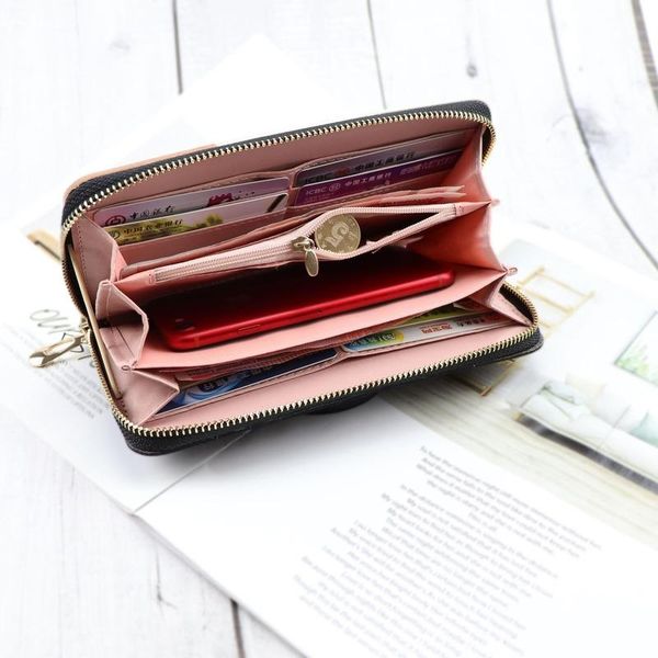 

wallets women's korean zip wallet fashion contrast multi-card holder long multifunctional clutch, Red;black