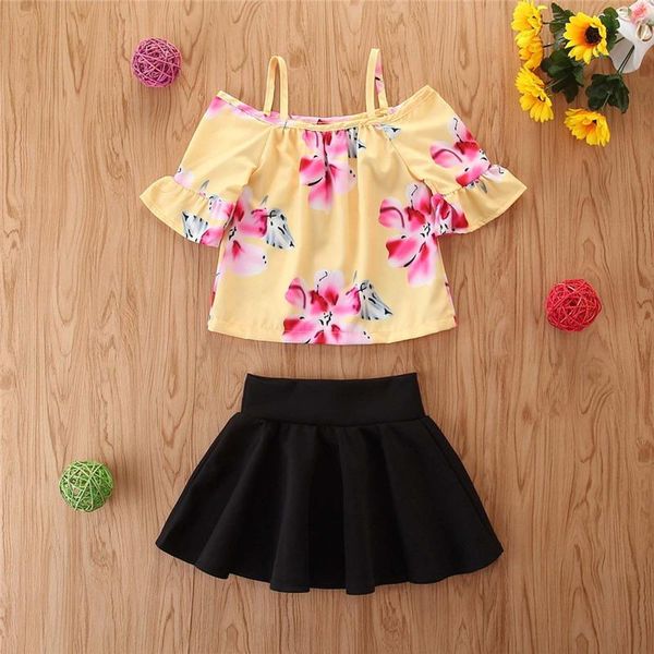 

clothing sets toddler girls summer clothes short-sleeved floral blouse + short skirt suit kid baby girl children dla dzieci, White