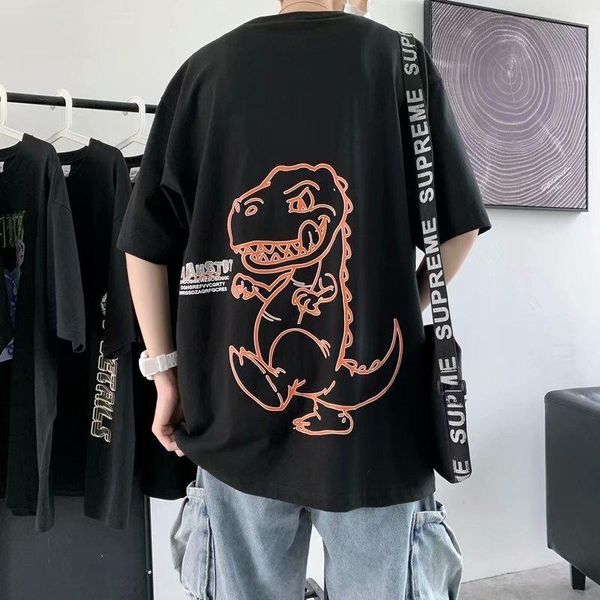 

men's cotton t-shirt korean fashion streetwear men hip hop printed short sleeve harajuku shirt o-neck white t-shirts, White;black