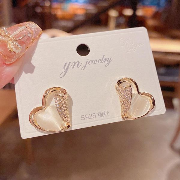 

dangle & chandelier heart earrings micro paved cubic zirconia stone stud women jewelry, Silver